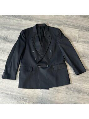André Villard Tuxedo Jacket Mens 42 Black Wool Double Breasted Formal Coat Paris